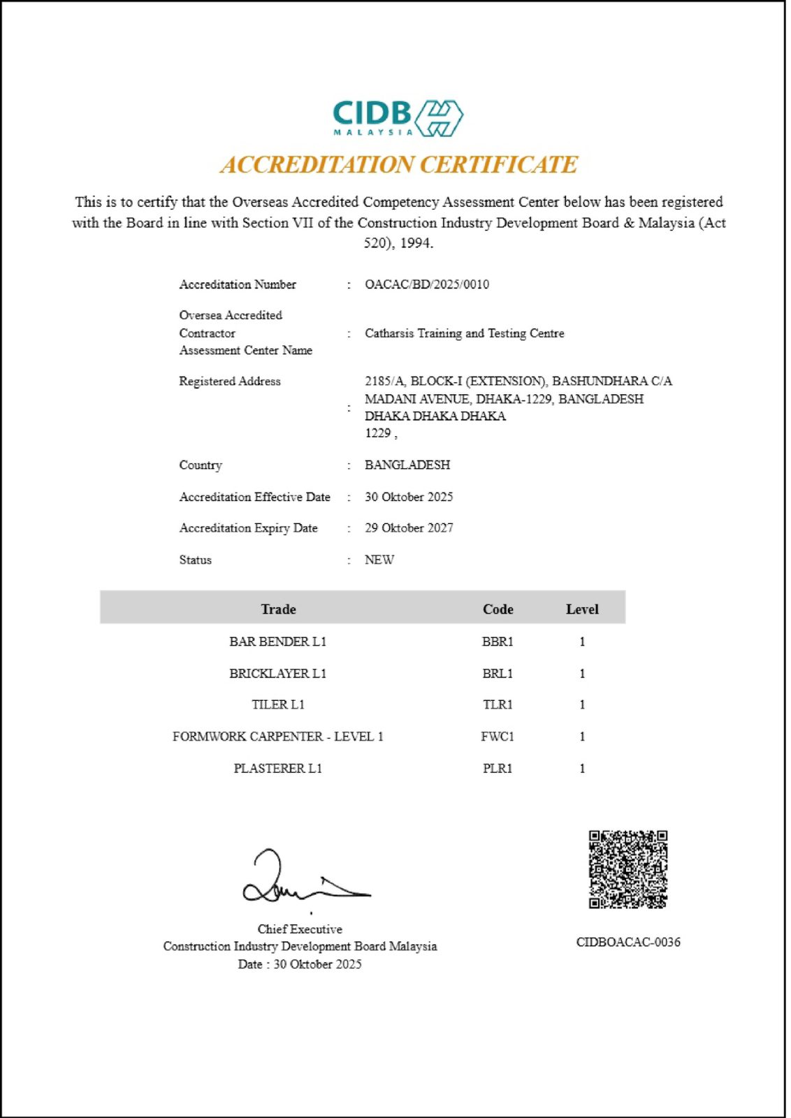 CIDB Malaysia Certificate